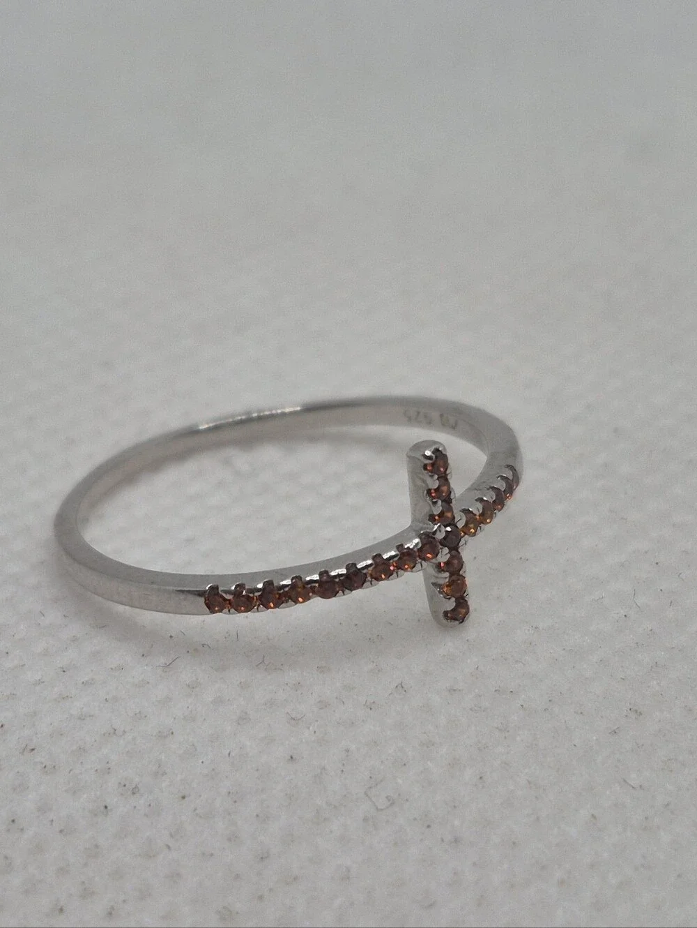 .925 Sterling Silver Elegant Women's Orange Cross Design Ring, Jewelry